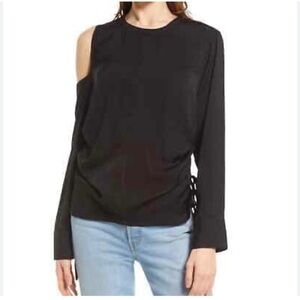 Nordstrom Open Edit Women’s Single Cold Shoulder Black Satin Top Side Ties XS